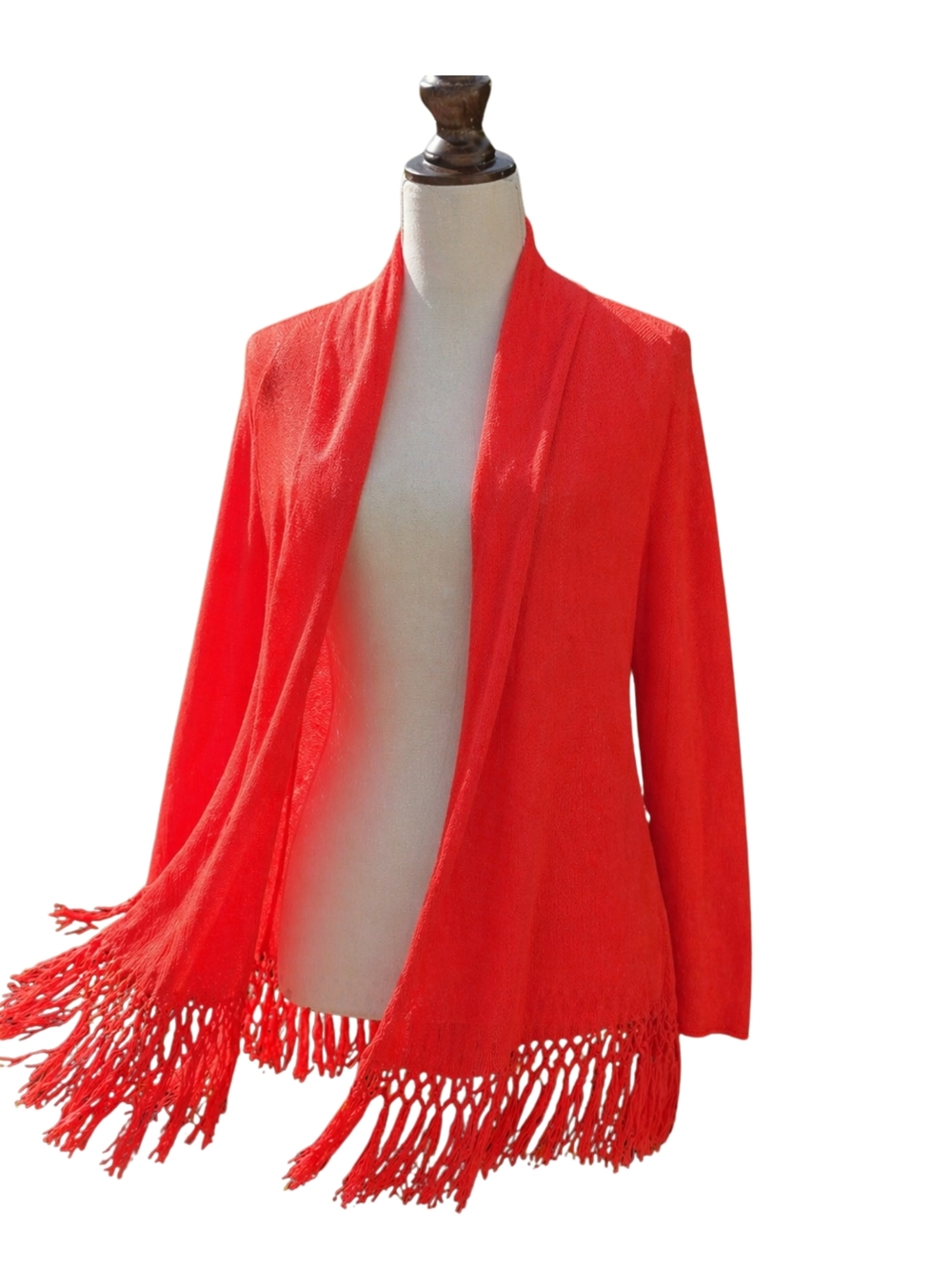 Lilly Pulitzer Tatum Cardigan XS‎ Bright Coral Fringe Open Front Lightweight